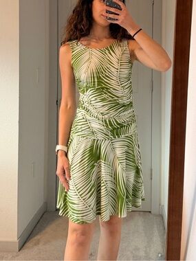 Robin Piccone Green Palm Leaf Sleeveless Fit & Flare Dress